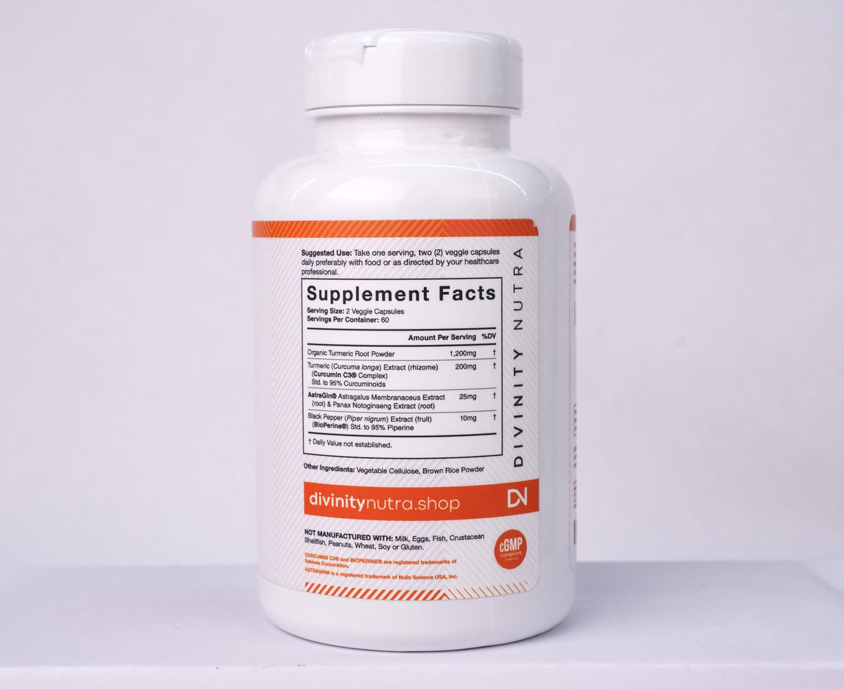 Divinity Nutra Turmeric Curcumin 1400mg label detail