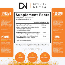 Divinity Nutra Turmeric Curcumin 1400mg side view of bottle