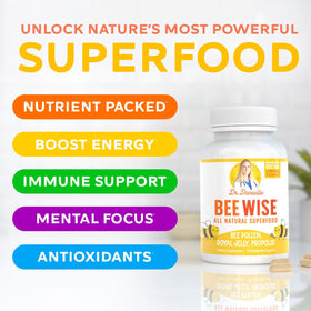 Doctor Danielle Bee Wise Bee Pollen Supplement capsules in bottle
