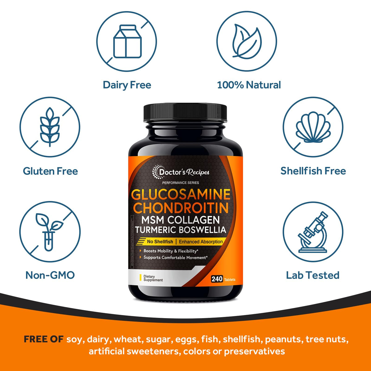 Doctor's Recipes Glucosamine Chondroitin MSM Turmeric 240 Tablets with measuring spoon