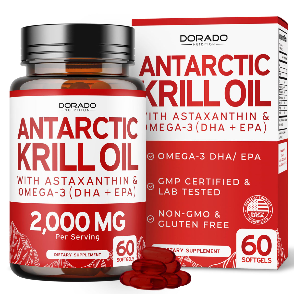 DORADO NUTRITION Antarctic Krill Oil Supplement 2000mg 60 Softgels front view