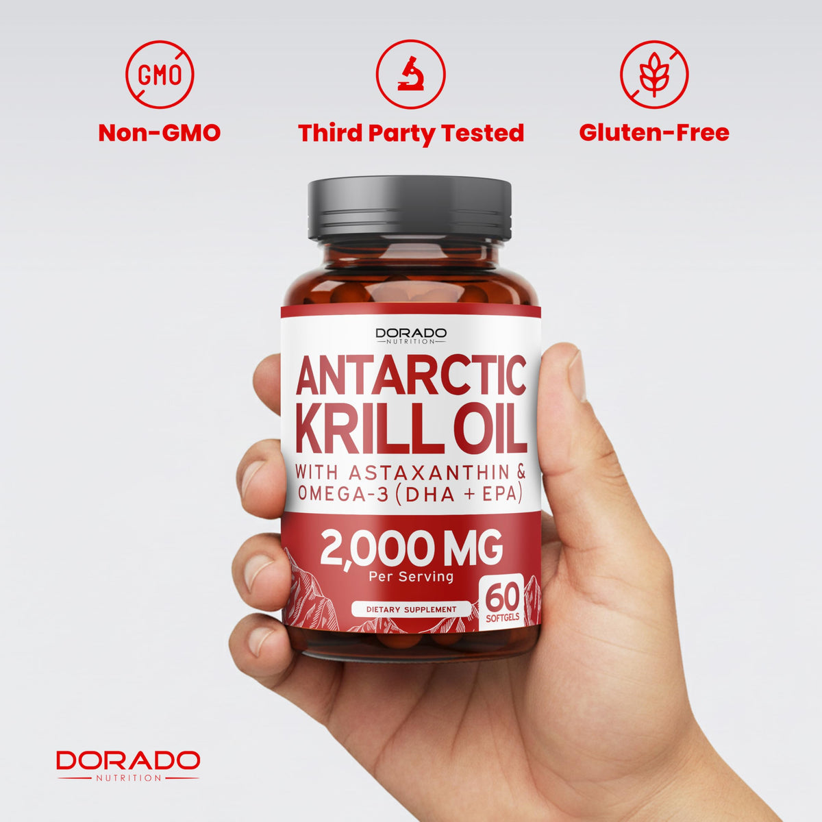 DORADO NUTRITION Antarctic Krill Oil Supplement bottle with softgels