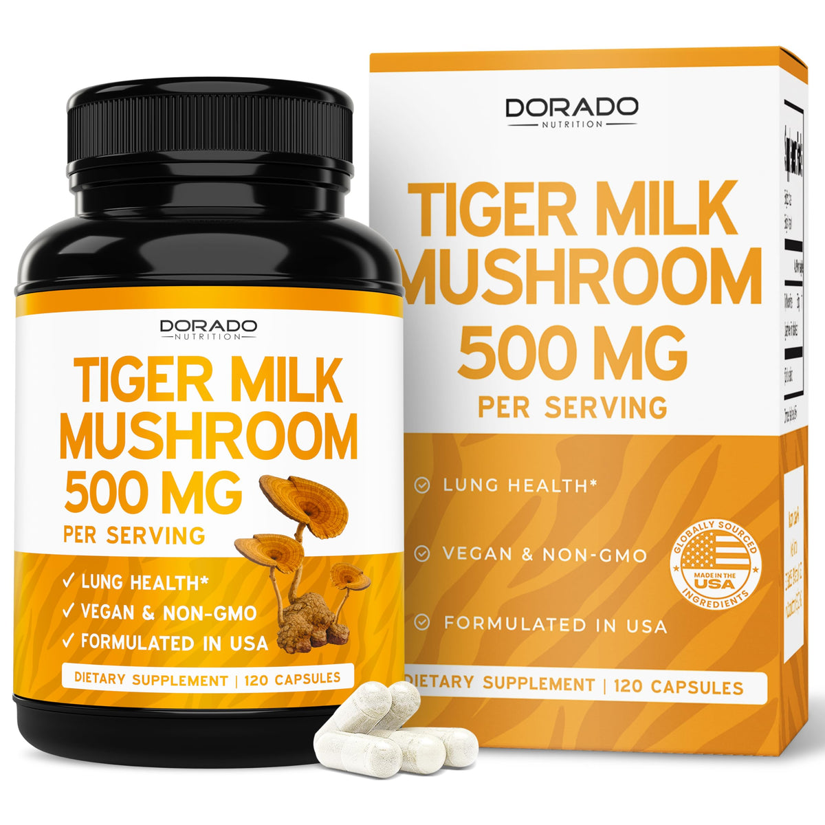 DORADO NUTRITION Tiger Milk Mushroom Supplement 120 capsules front view