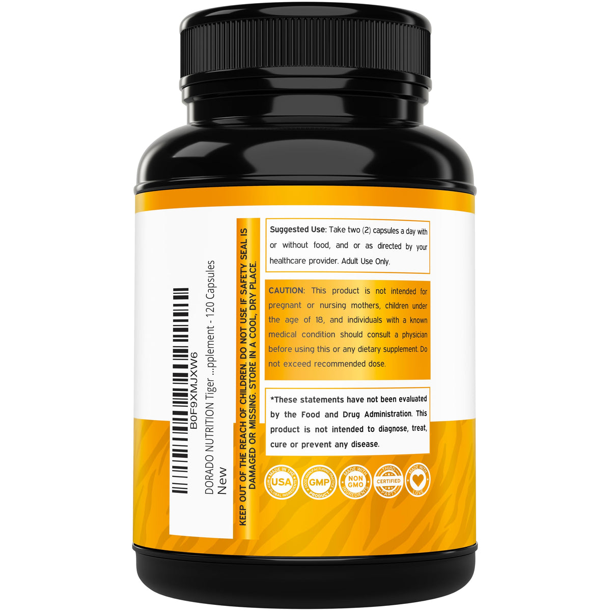 DORADO NUTRITION Tiger Milk Mushroom Supplement back view with ingredient list