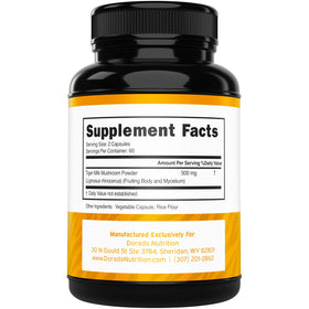 DORADO NUTRITION Tiger Milk Mushroom Supplement side view showing capsule details