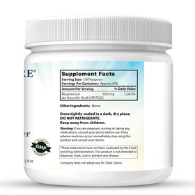 Dr Clark Vitamin C Powder 454g back view with nutritional information