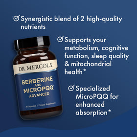 Dr. Mercola Berberine and MicroPQQ Advanced 30 Capsules bottle with label