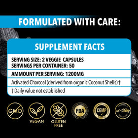 Dr. Robaina Activated Charcoal Capsules 1200 mg with a glass of water
