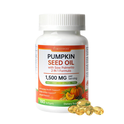 DR.VITPOSY Pumpkin Seed Oil with Saw Palmetto 180 softgels front view