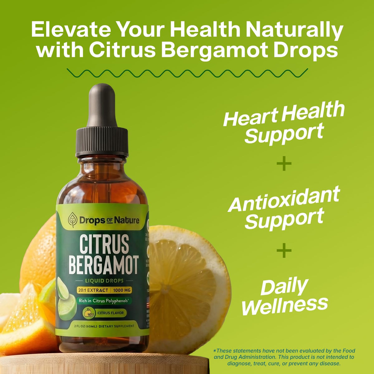 Drops Of Nature Citrus Bergamot Extract Liquid Supplement 60 mL side view
