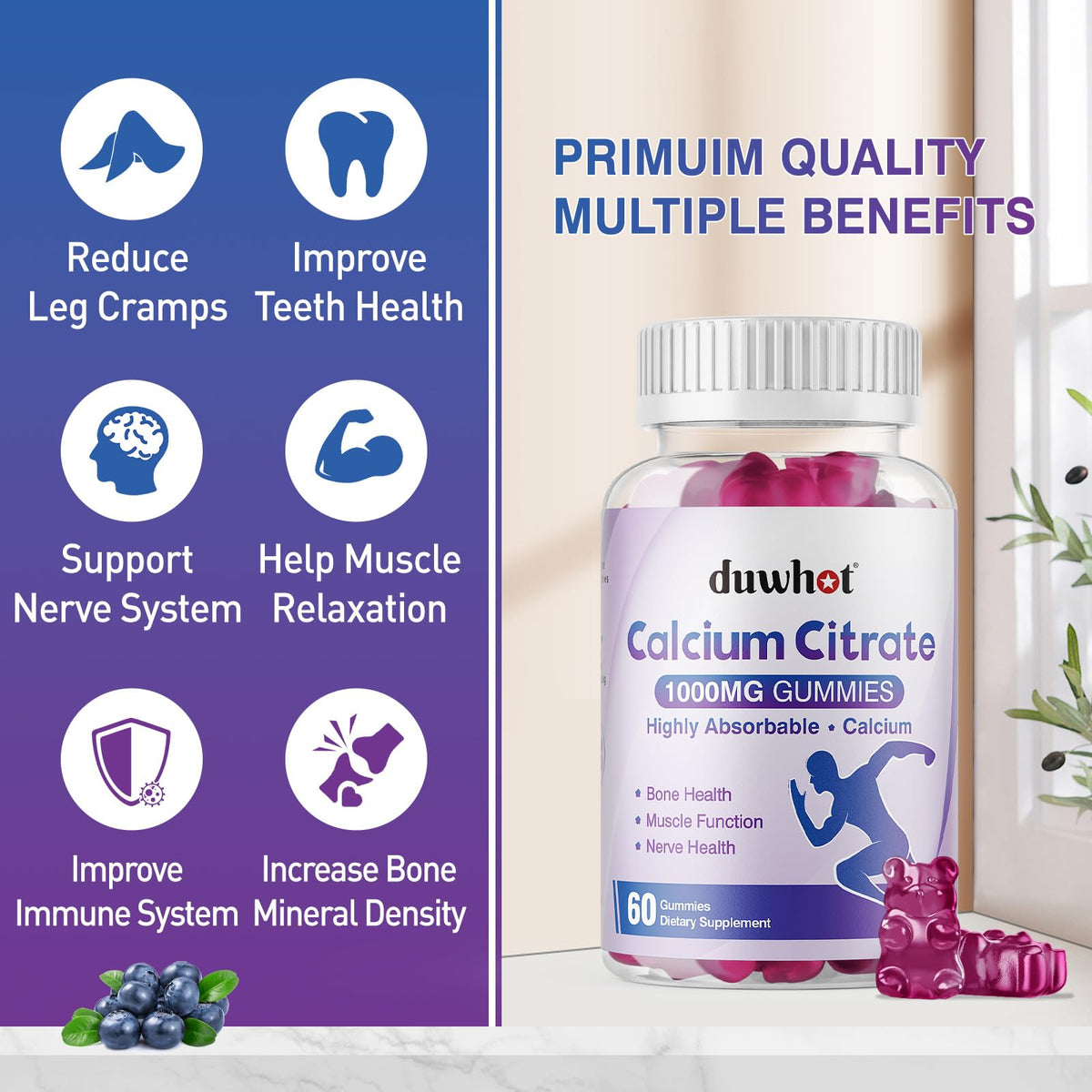 duwhot Calcium Citrate Gummies open packaging showing gummies
