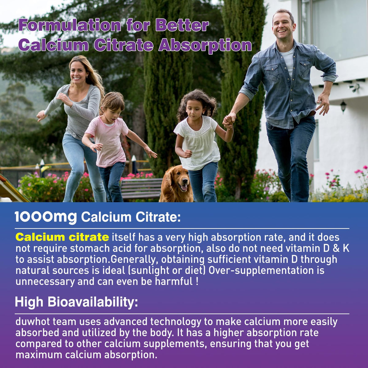 duwhot Calcium Citrate Gummies side view with nutritional information