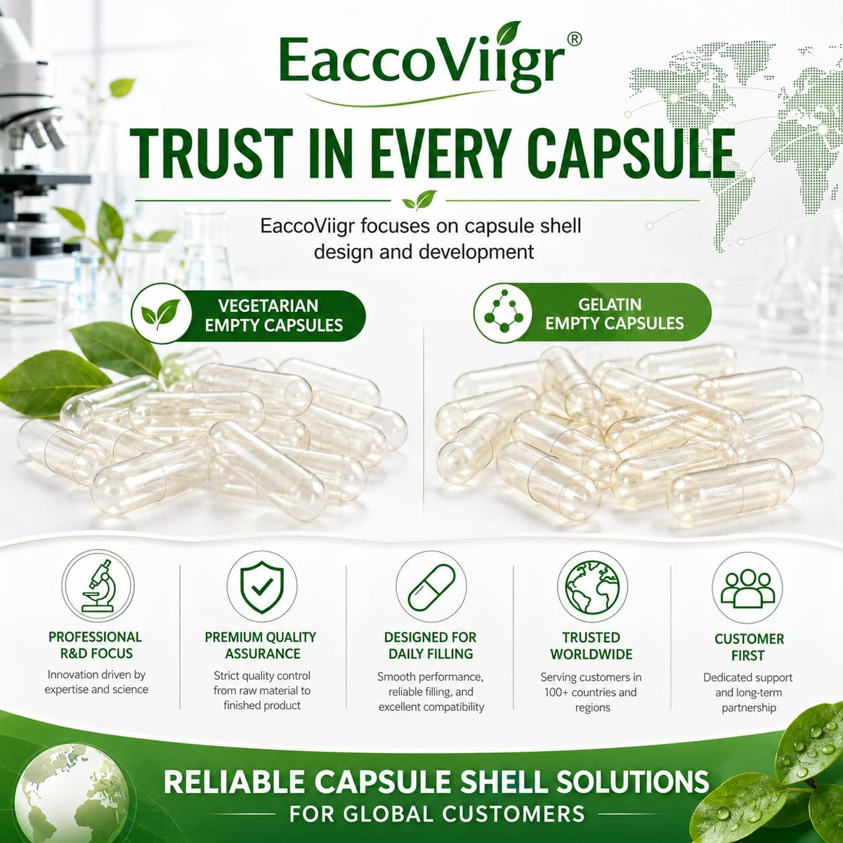 EaccoViigr Size 2 gelatin empty capsules on a clean surface