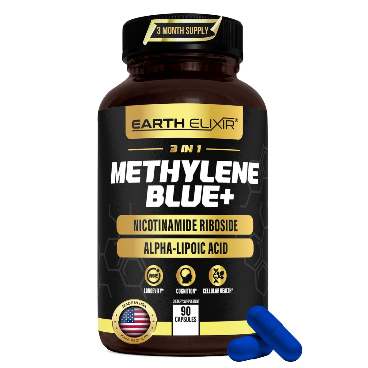 Earth Elixir 3-in-1 Methylene Blue Capsules front view