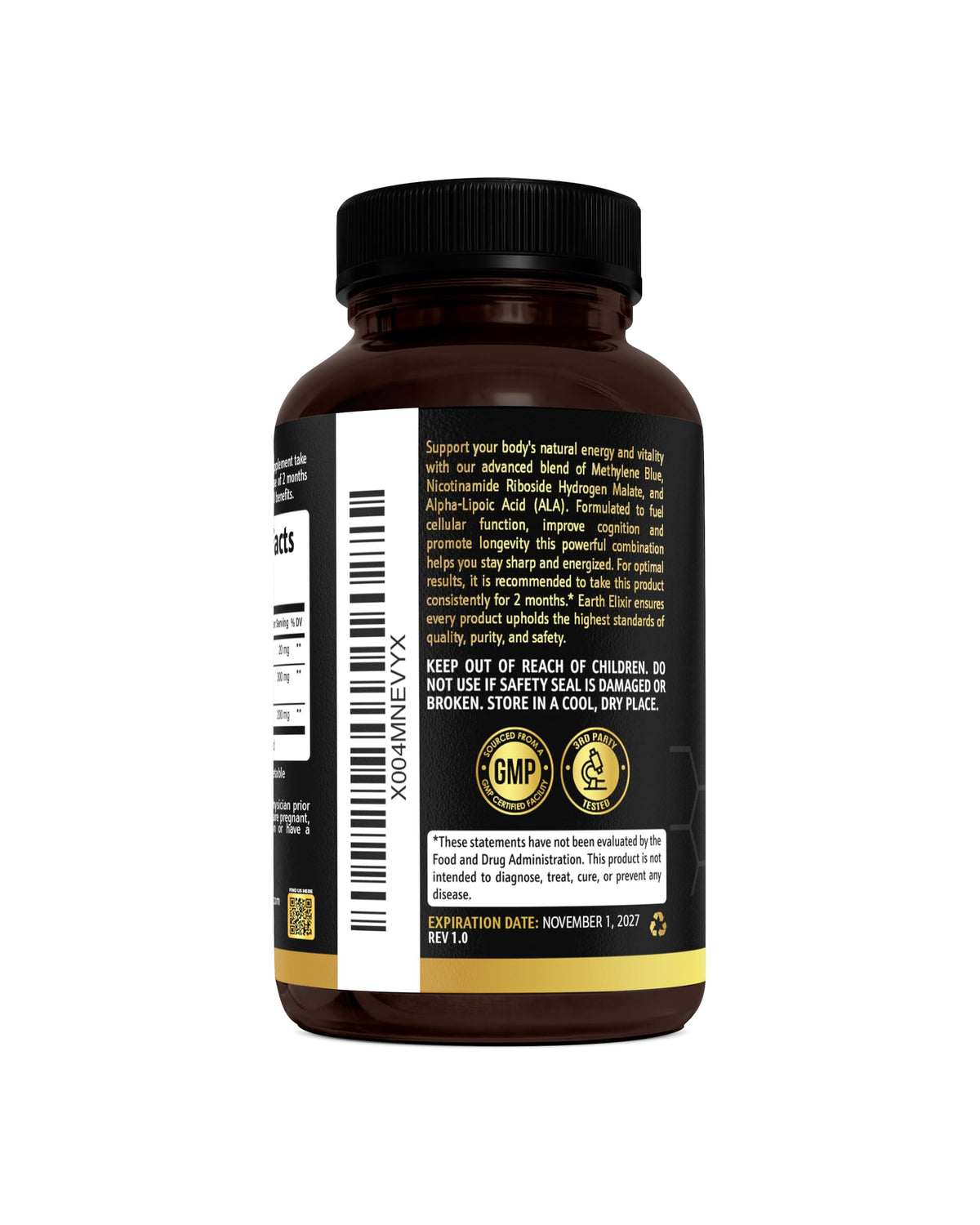 Earth Elixir 3-in-1 Methylene Blue Capsules packaging details