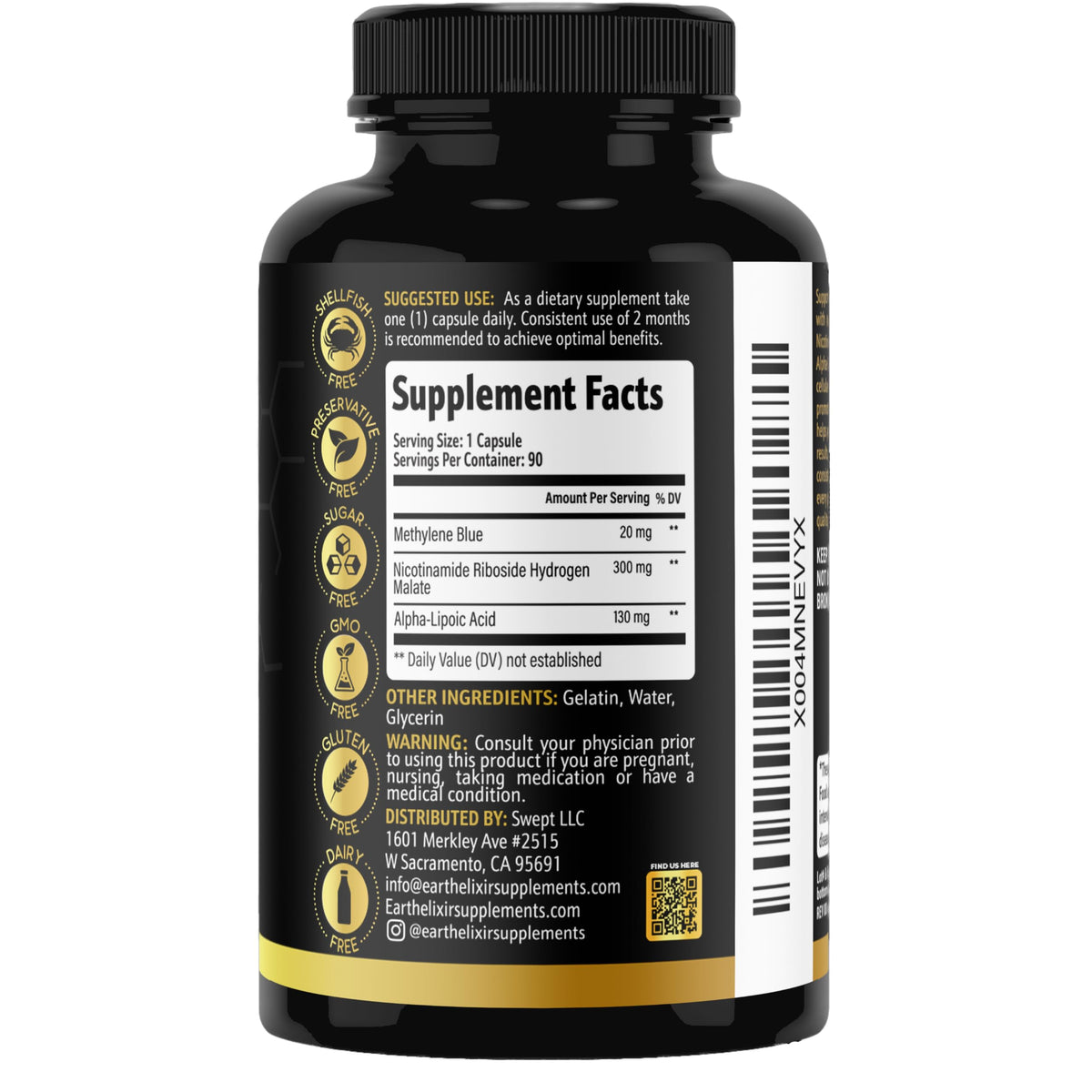 Earth Elixir 3-in-1 Methylene Blue Capsules with measuring spoon