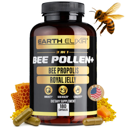 Earth Elixir 3-in-1 Organic Bee Pollen Capsules front view