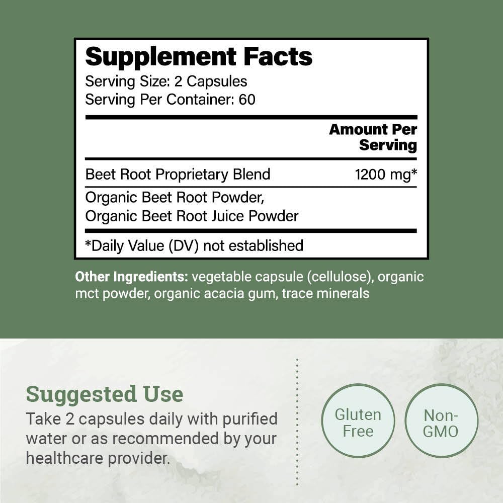 Earth Harmony Naturals Organic Beet Root Capsules 1200 mg bottle with label