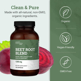 Earth Harmony Naturals Organic Beet Root Capsules 1200 mg capsules on a table