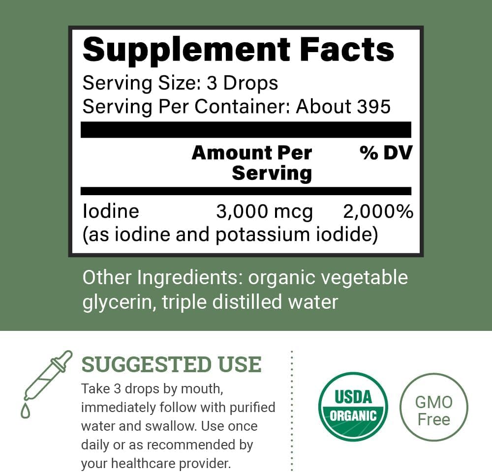 Earth Harmony Naturals Organic Lugol's Iodine 2% Solution label close-up