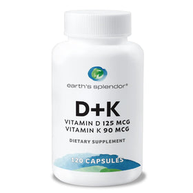 Earth's Splendor Vitamin D3 K2 Capsules 120 Count front view