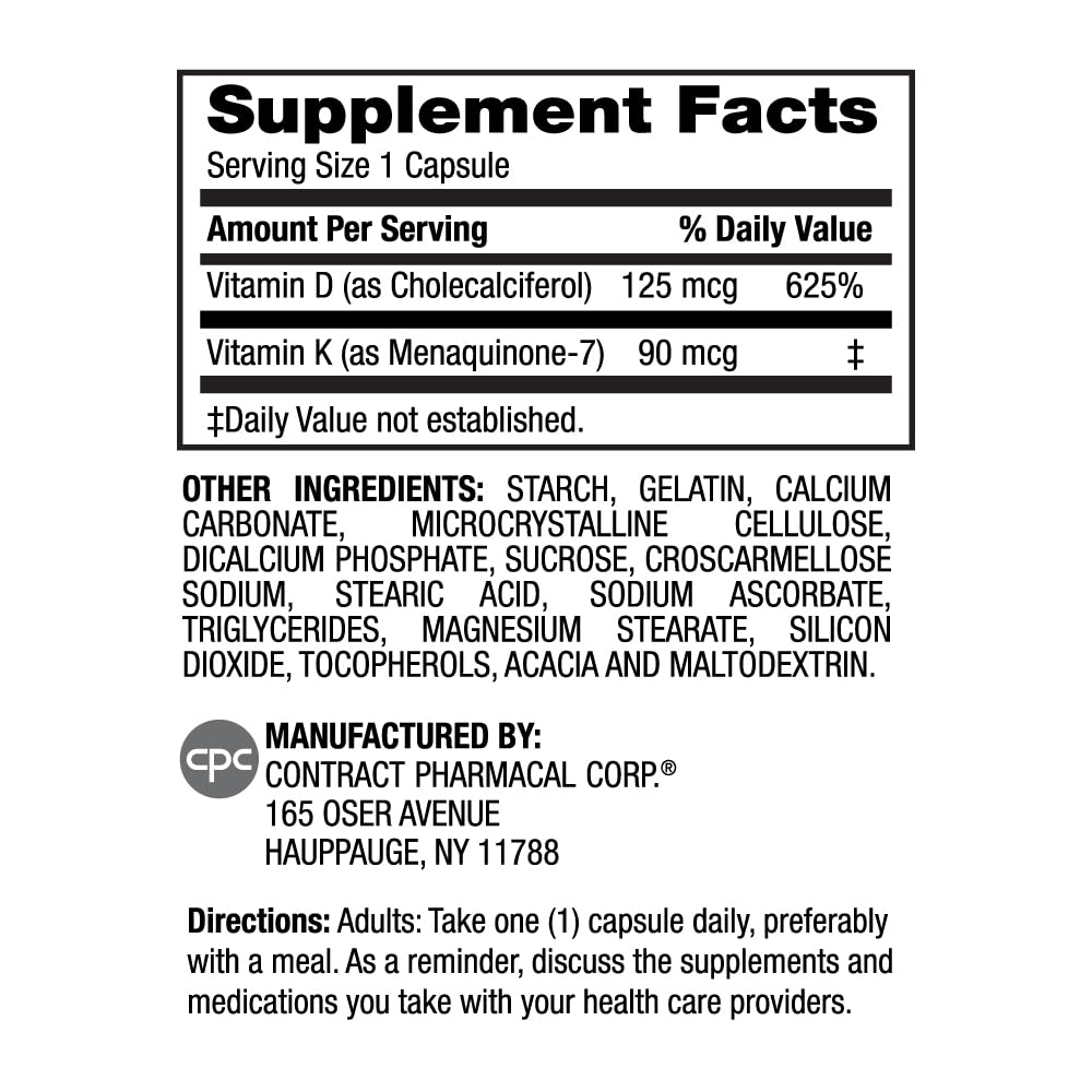 Earth's Splendor Vitamin D3 K2 Capsules bottle side view