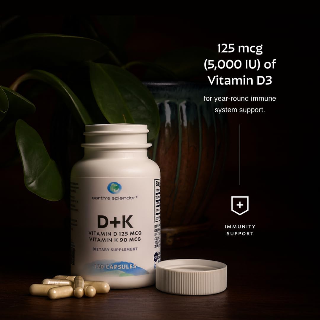 Earth's Splendor Vitamin D3 K2 Capsules nutritional information