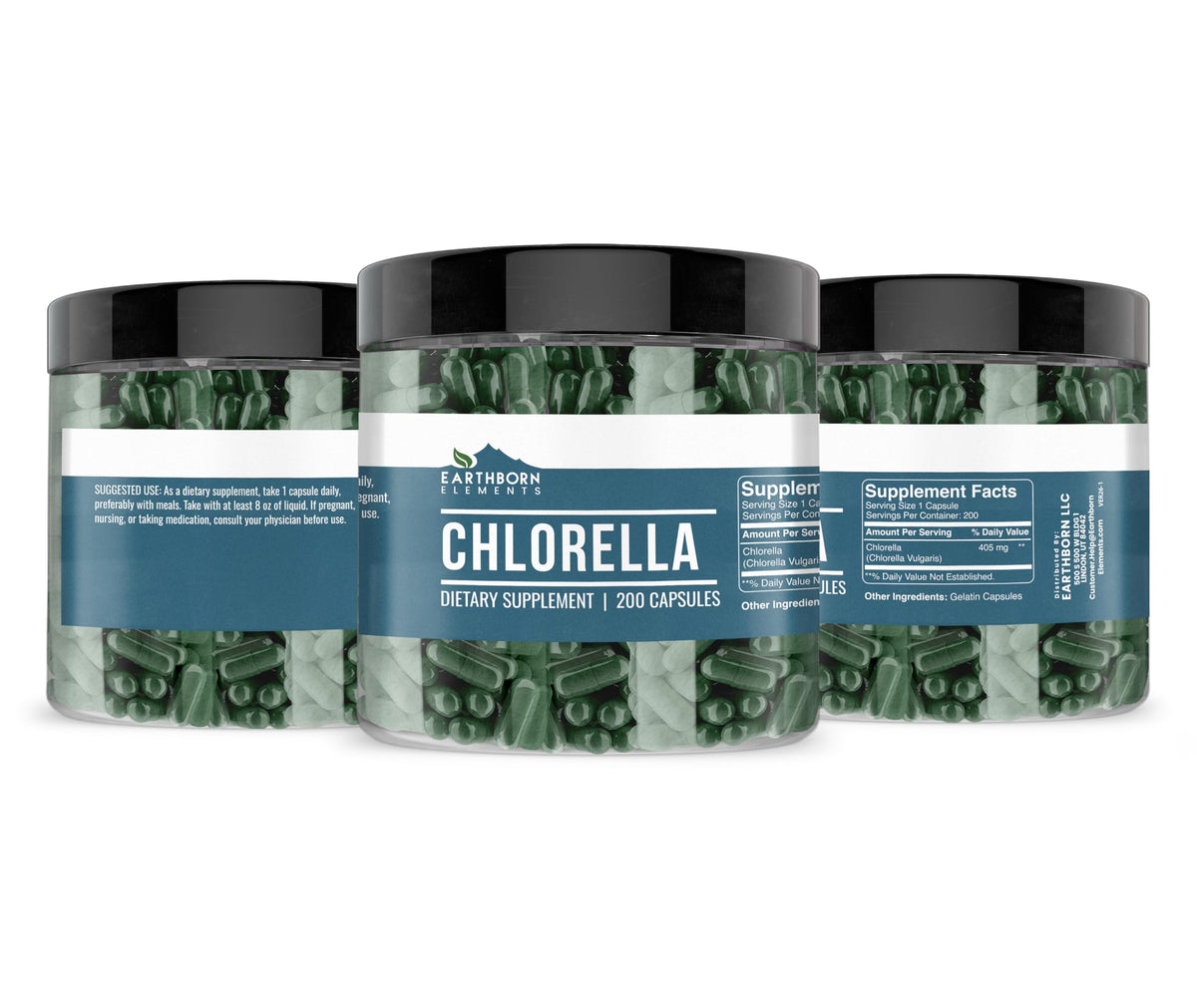 Earthborn Elements Chlorella 200 Capsules close-up of capsules