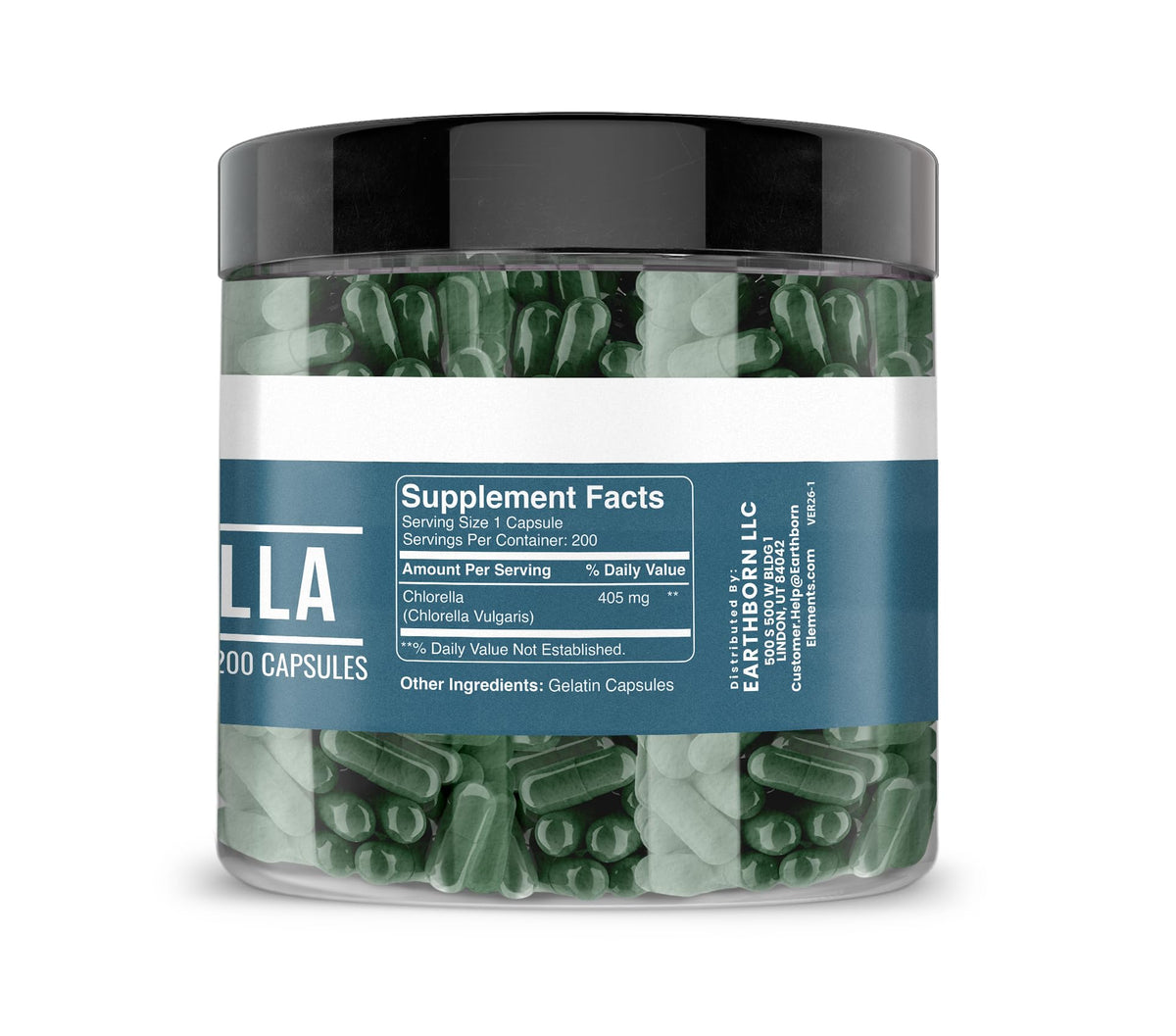 Earthborn Elements Chlorella 200 Capsules side view