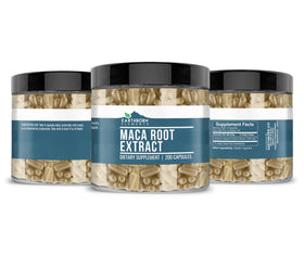 Earthborn Elements Maca Root Extract 200 Capsules on a wooden surface