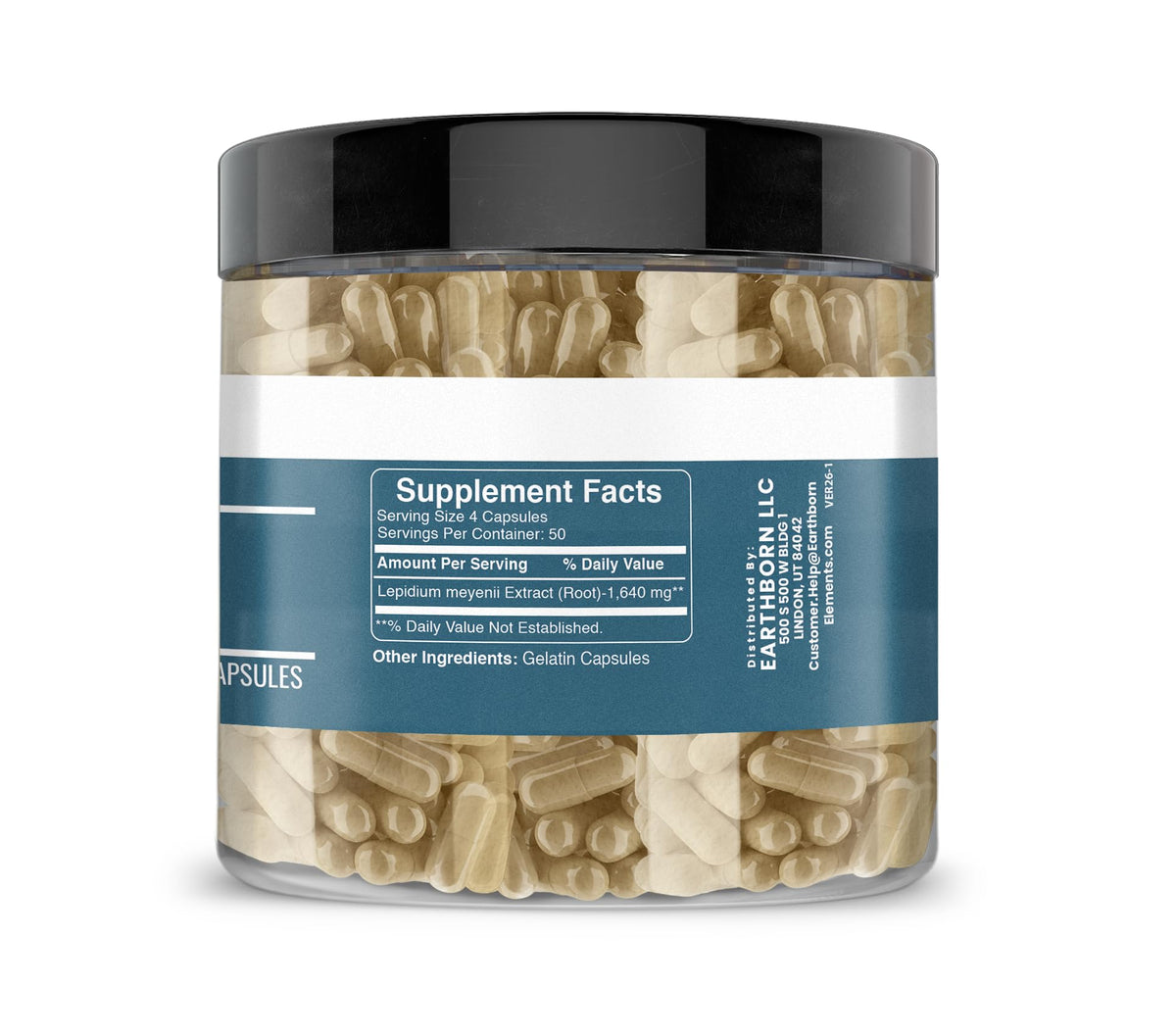 Earthborn Elements Maca Root Extract 200 Capsules side view