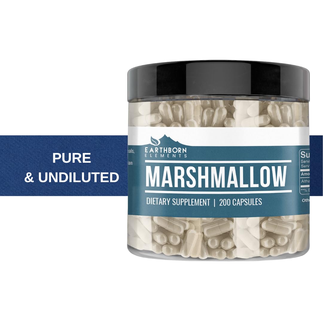 Earthborn Elements Marshmallow Root Capsules on a wooden surface