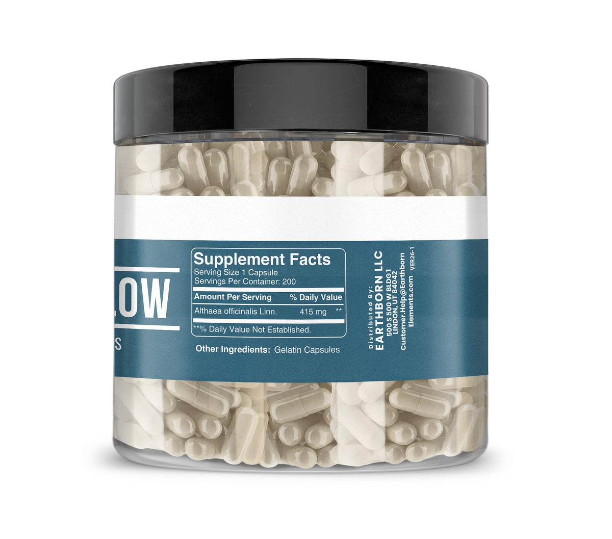 Earthborn Elements Marshmallow Root Capsules side view with label