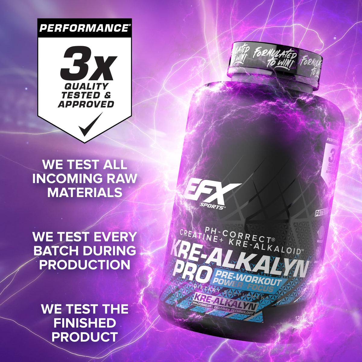 EFX Sports Kre-Alkalyn Pro capsules in hand