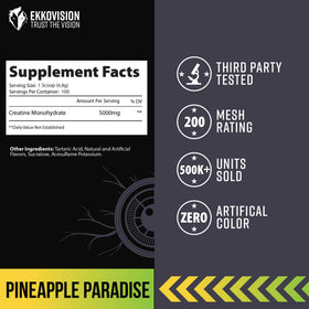 Ekkovision Creatine Monohydrate Powder Pineapple Paradise mixed in a glass