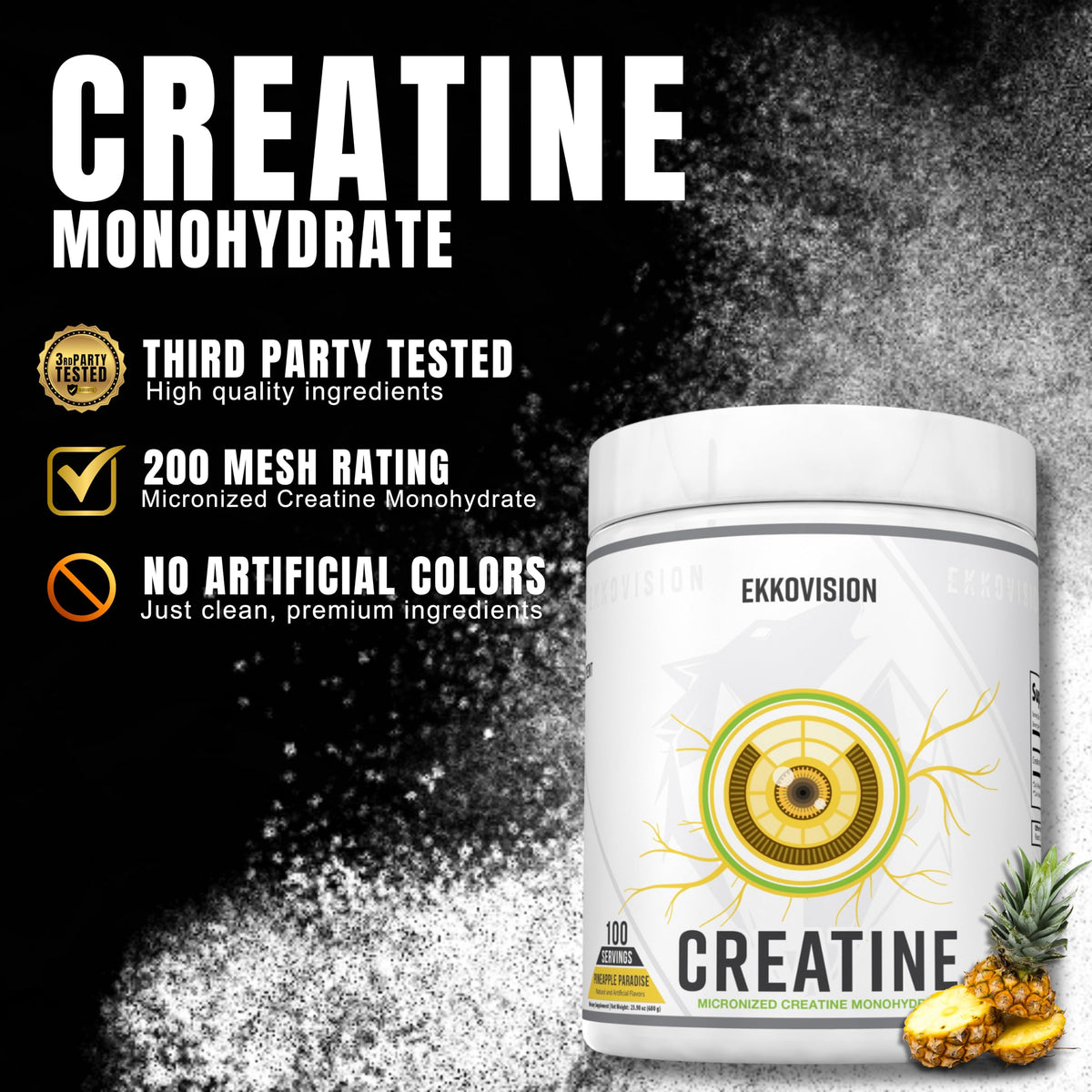 Ekkovision Creatine Monohydrate Powder Pineapple Paradise side view