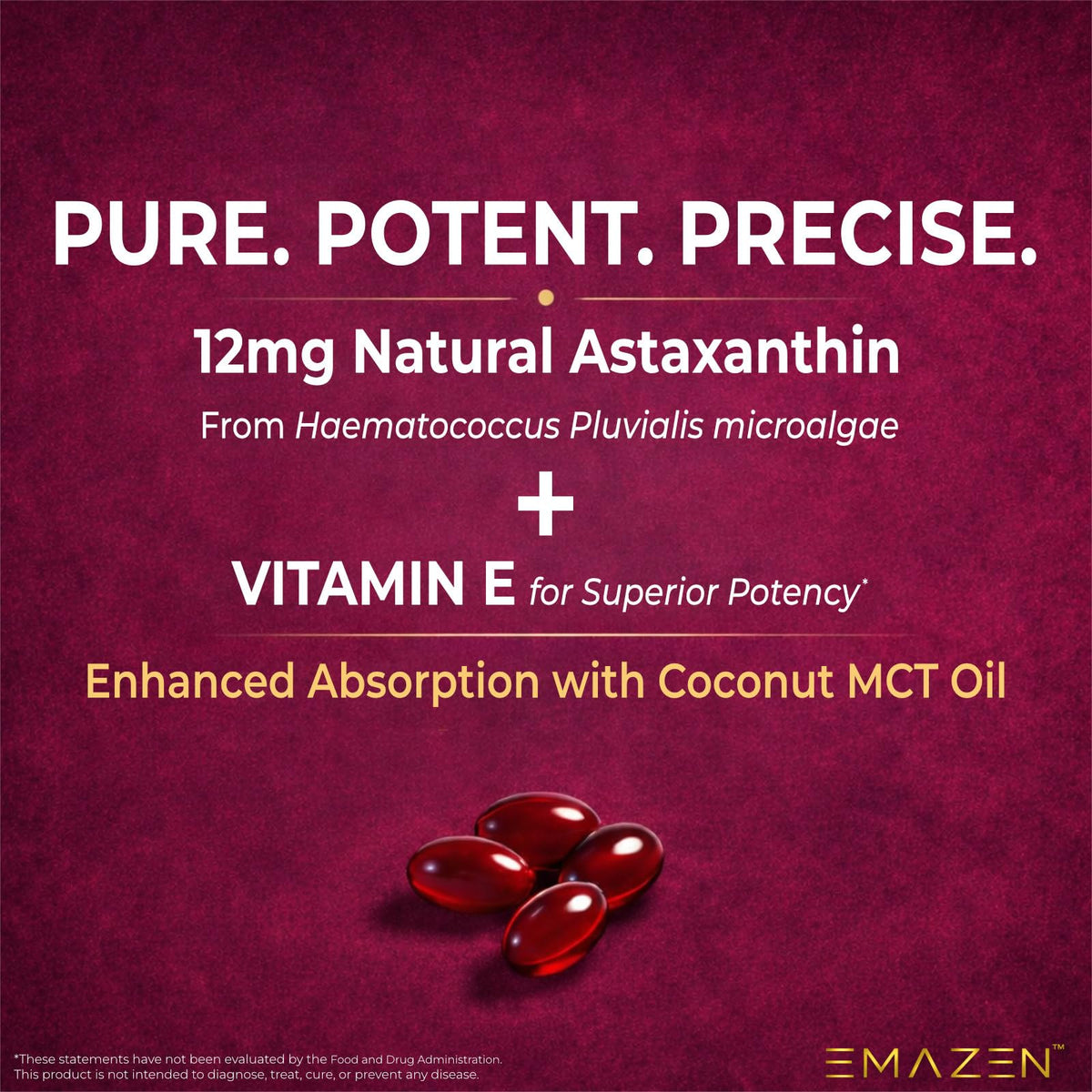 EMAZEN Astaxanthin bottle with softgels and natural ingredients