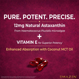 EMAZEN Astaxanthin bottle with softgels and natural ingredients