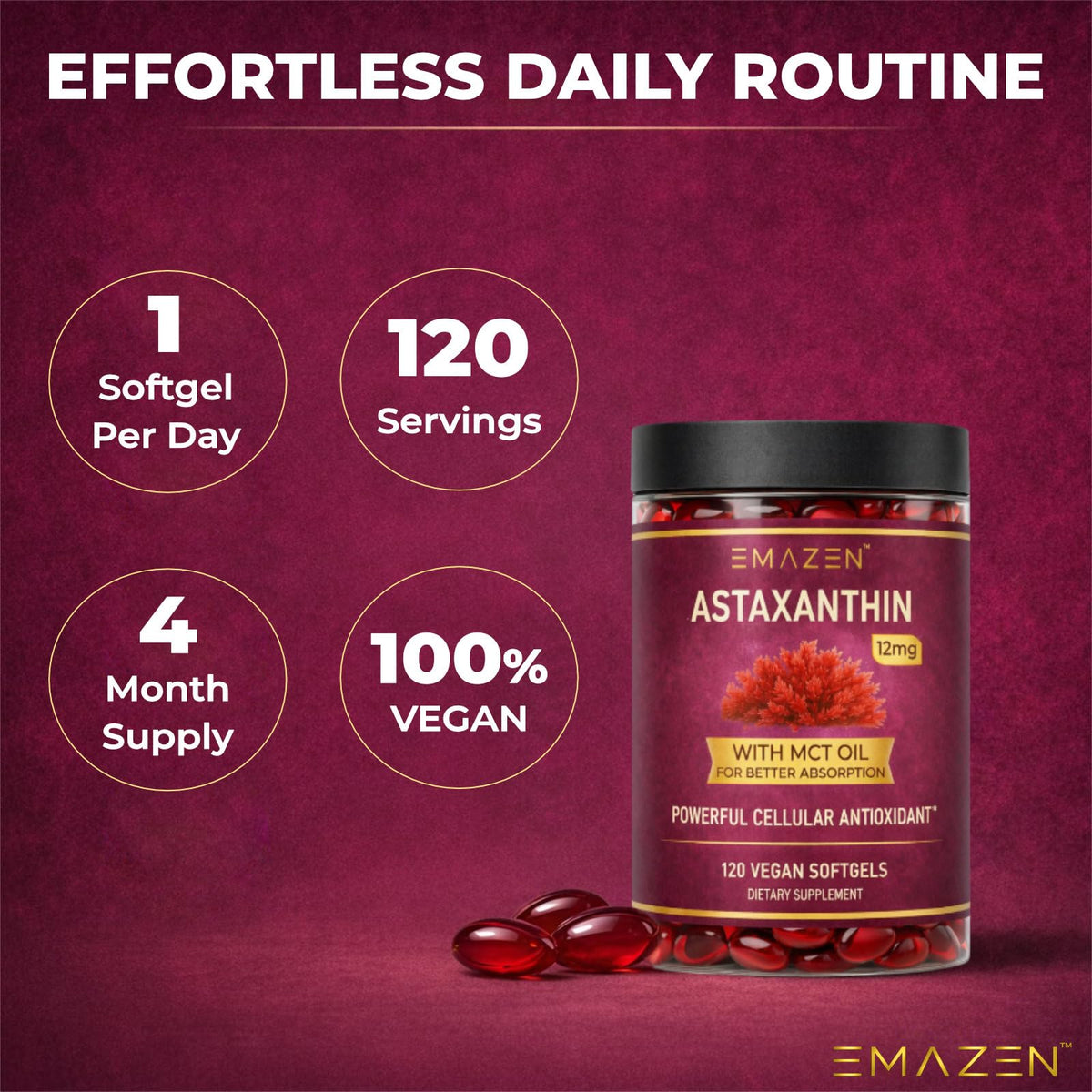 EMAZEN Astaxanthin label showing 12mg potency