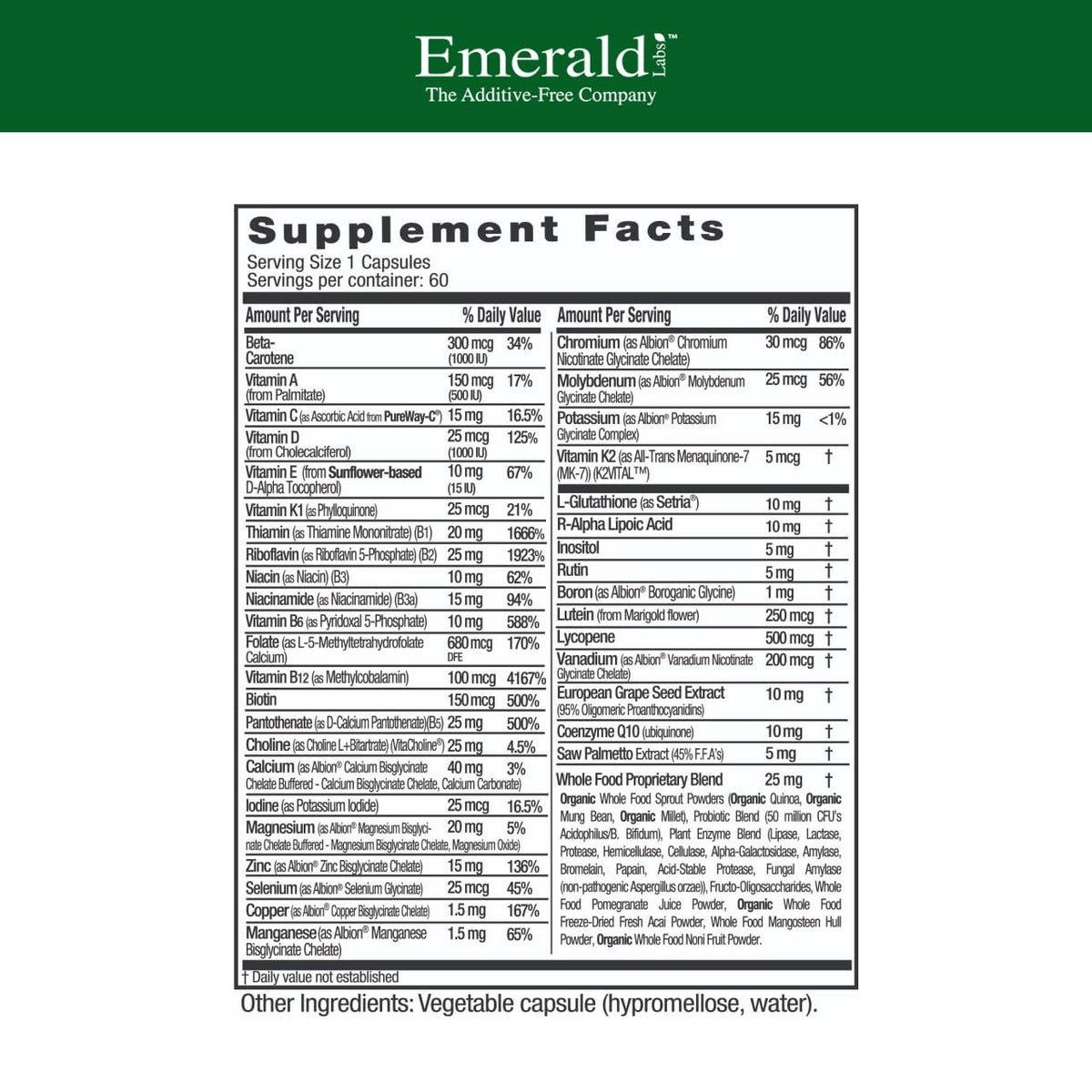 EMERALD LABS Men's 45 Plus 1-Daily Multi 60 Capsules side view