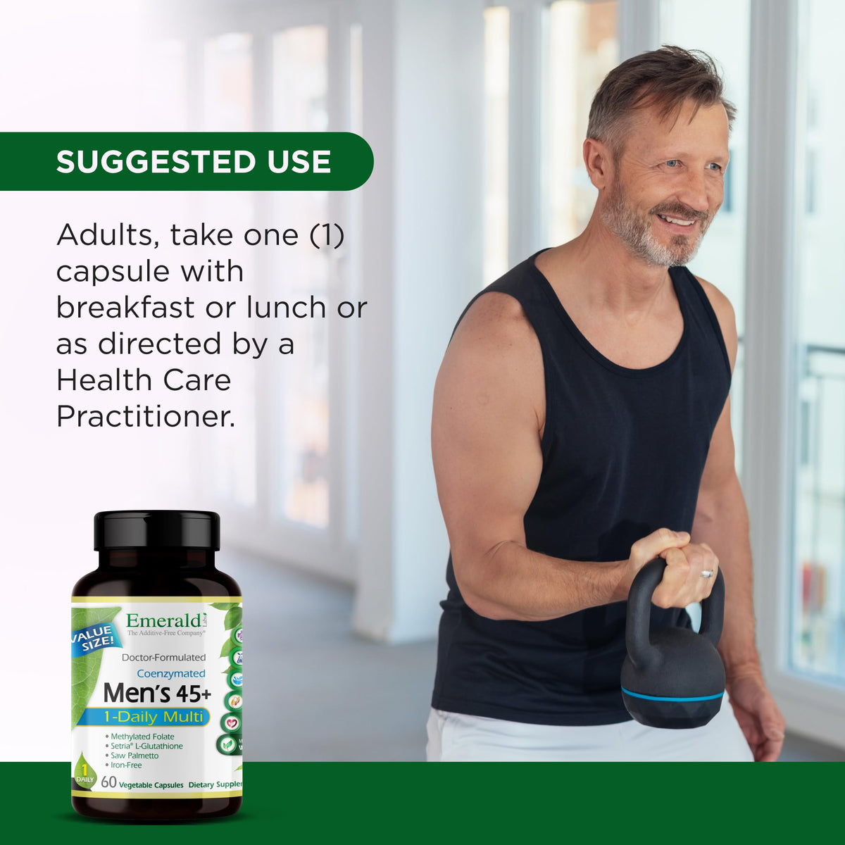 EMERALD LABS Men's 45 Plus 1-Daily Multi 60 Capsules with measuring tape