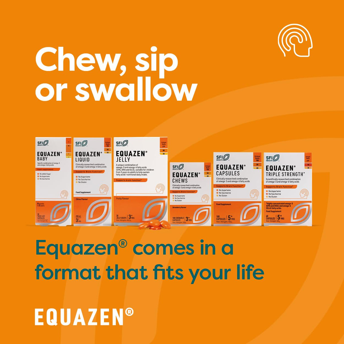 Equazen Eye Q Chews 180 Capsules displayed with other supplements