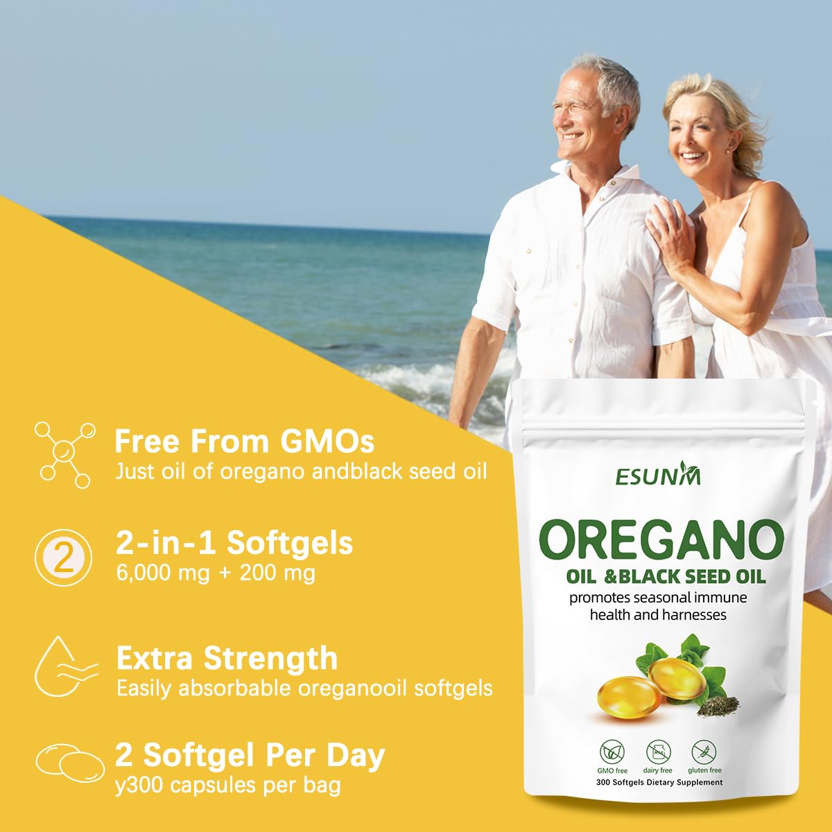 ESUNM Oregano Softgels with black seed oil ingredients