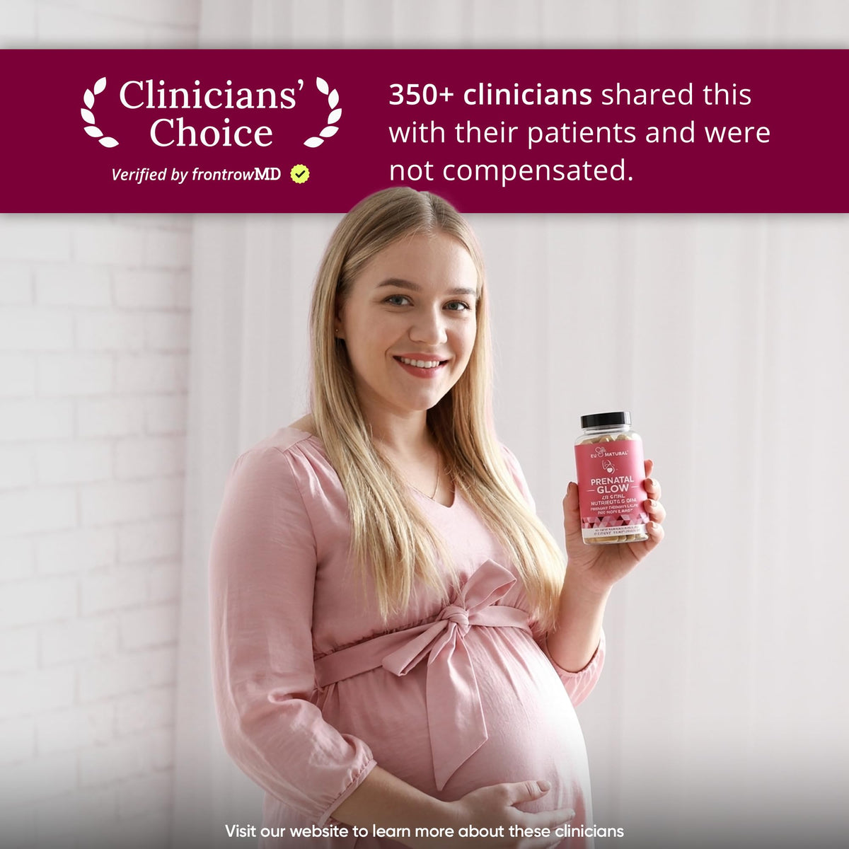 Eu Natural Glow Prenatal Vitamins capsules on a wooden surface