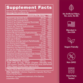 Eu Natural Glow Prenatal Vitamins displayed with a measuring spoon