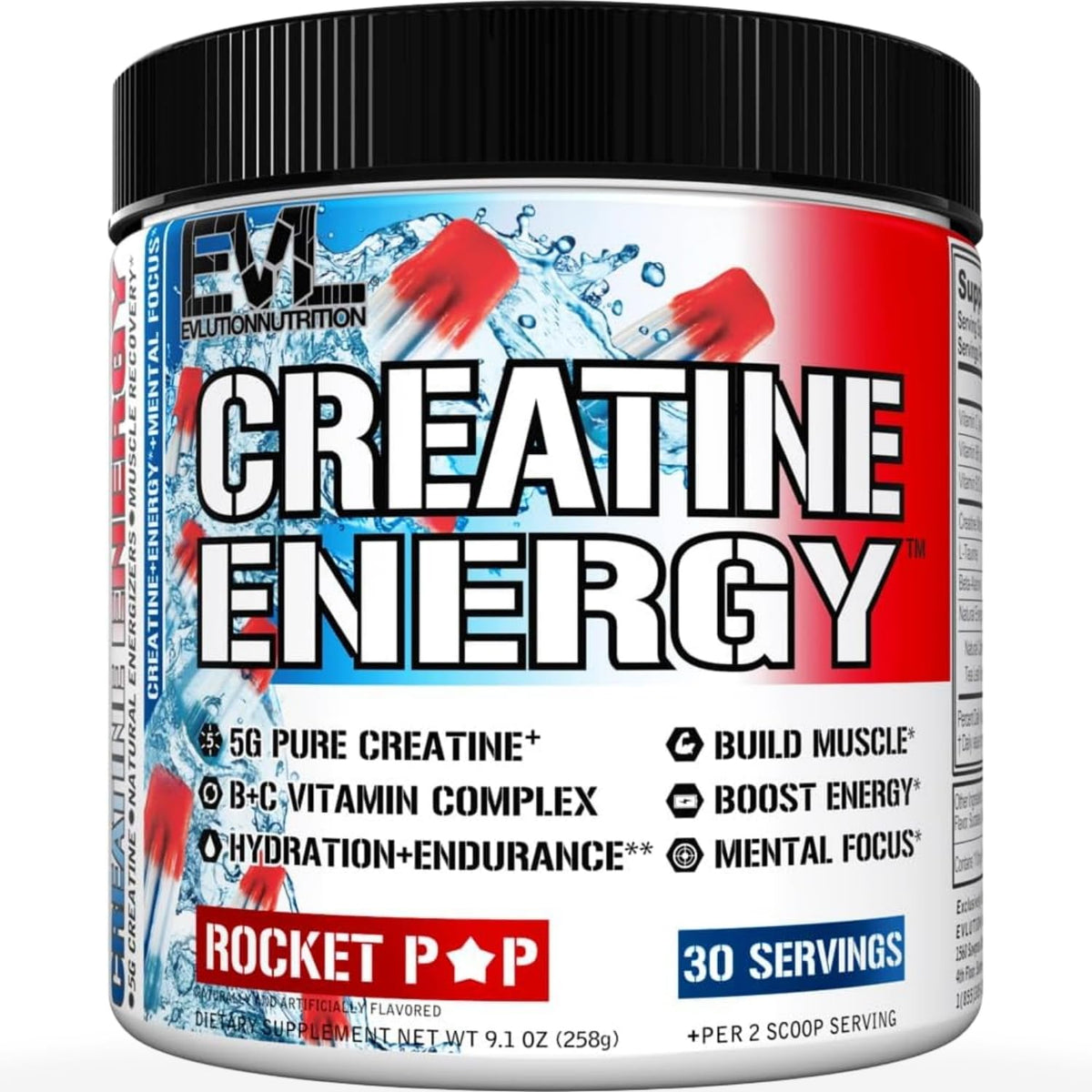 Evlution Creatine Energy Powder Rocket Pop front view