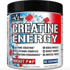 Evlution Creatine Energy Powder Rocket Pop front view