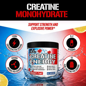 Evlution Creatine Energy Powder Rocket Pop packaging