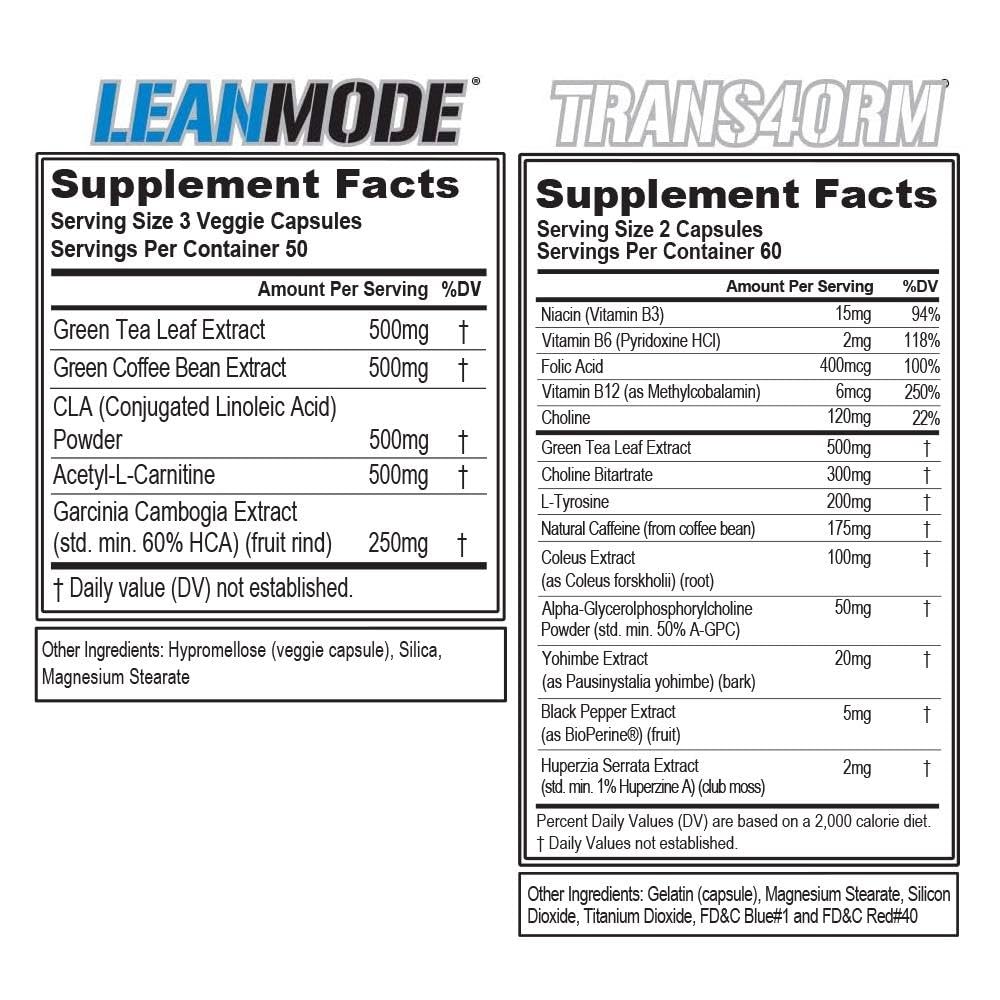 Evlution LeanMode & Trans4orm Weight Loss Support Stack side view
