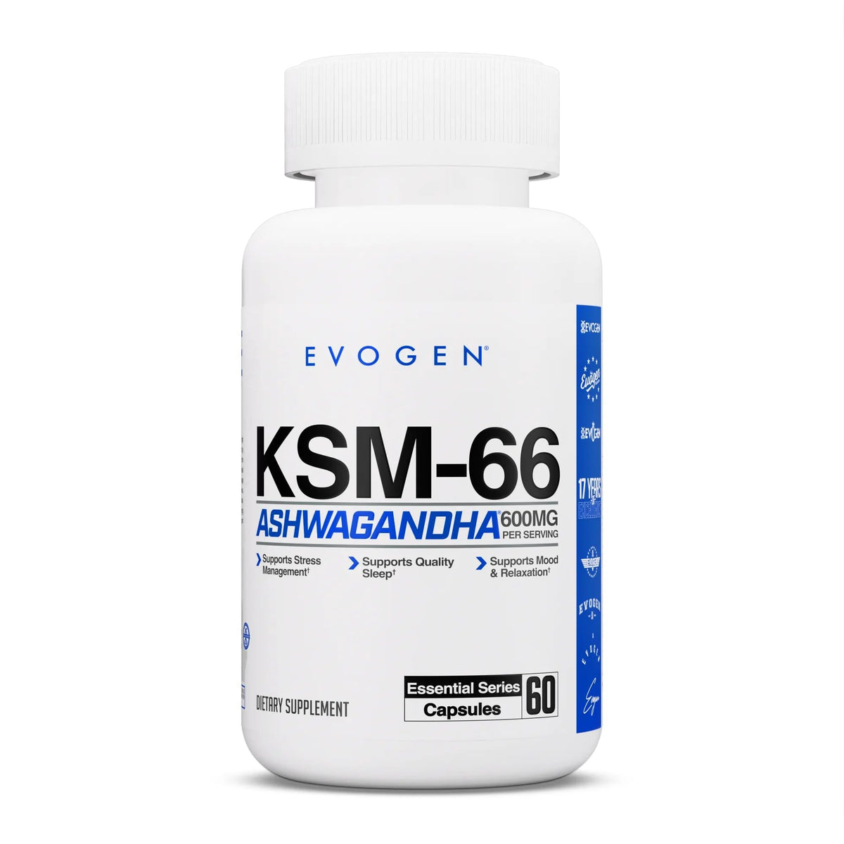 Evogen KSM-66 Ashwagandha 600mg capsules front view